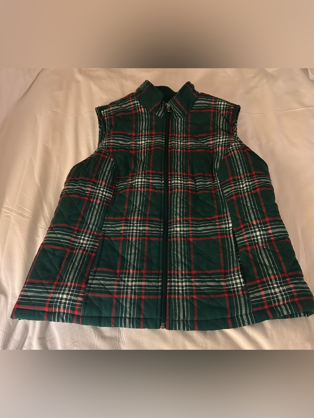 croft & barrow Green Plaid Quilted Sleeveless Vest